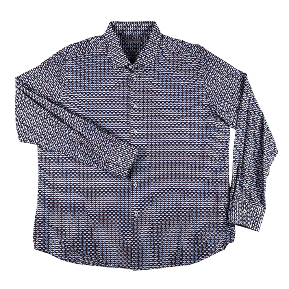 Ingram Dress Shirt Mens 18.5 46 Multicolor Geometric 100% Cotton Long Sleeve
